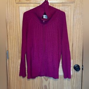St John’s Bay Womens Sweater Size 2XL Hot Pink Knit Full Zip Collared